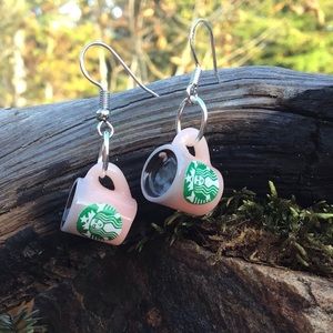Starbucks coffee drink earrings 925 silver pink y2k
